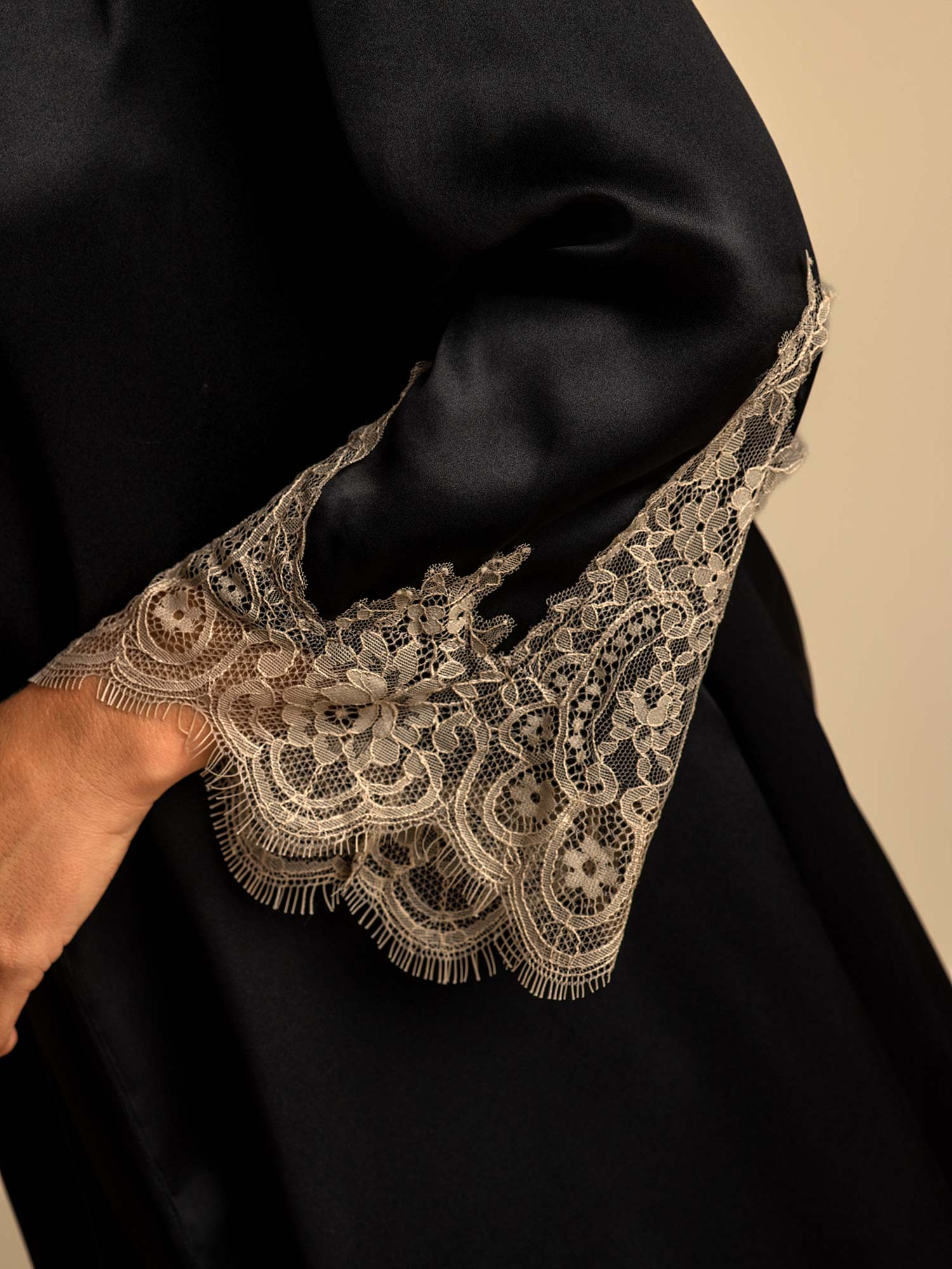 [Schwarz] SilkSilky-DE Reine Seide Nightgown&Robe Set 004,