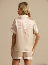[Champagner] SilkSilky-DE Short Sleeve Notch-Kragen Damen Pyjamas 002