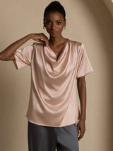 [Toskana] SilkSilky-DE Short Sleeve Cowl Neck Damenblusen 004