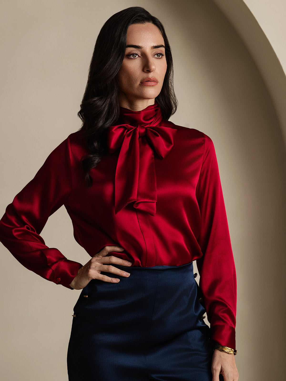 [Rotwein] SilkSilky-DE 19Momme Seide Womens Shirt 003