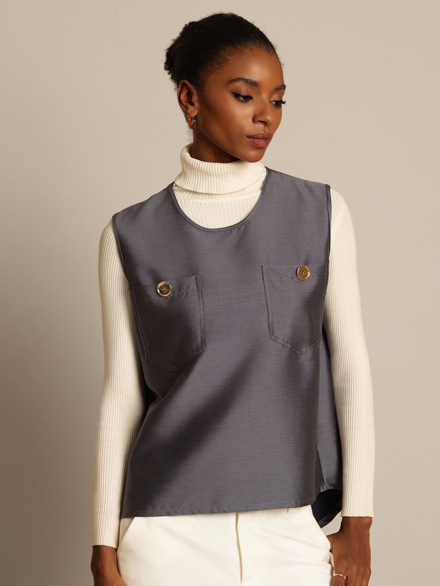 [Grau] SilkSilky-DE 32Momme Silk-Wool Blend Womens Vest 004,