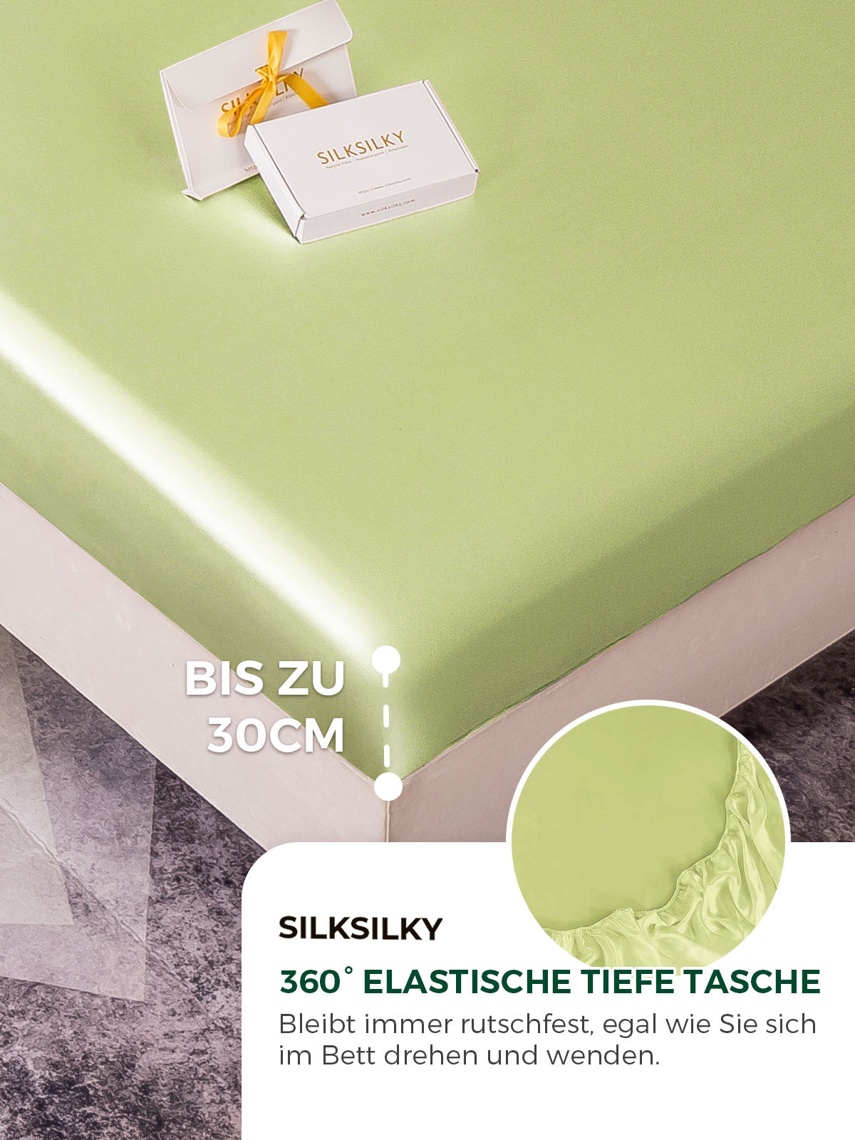 [Mintgrün] SilkSilky-DE 19Momme Reine Seide Sheet 004