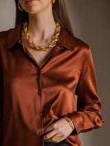 [Karamell] SilkSilky-DE Long Sleeve Lapel Collar Damenhemd 006