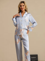 [Hellblau] SilkSilky-DE Long Sleeve Notch-Kragen Damen Pyjamas 004