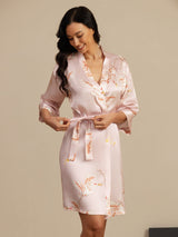 [Rosa] SilkSilky-DE 19Momme 3/4-lange Ärmel Damen Morgenmantel 003