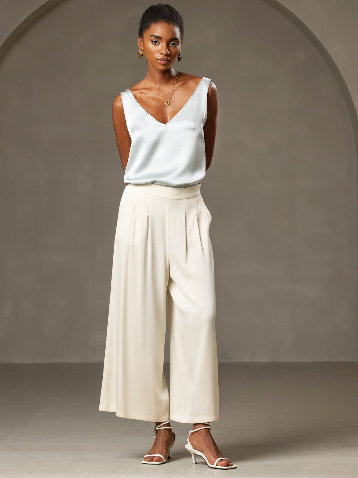 [Hellblau] SilkSilky-DE 19Momme Seide V Ausschnitt Cami Top 008