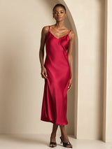 [Rotwein] SilkSilky-DE Sleeveless V Neck Kleider 001