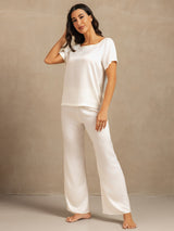 [Weiß] SilkSilky-DE 19Momme Kurzärmelig Damen Pyjamas 006
