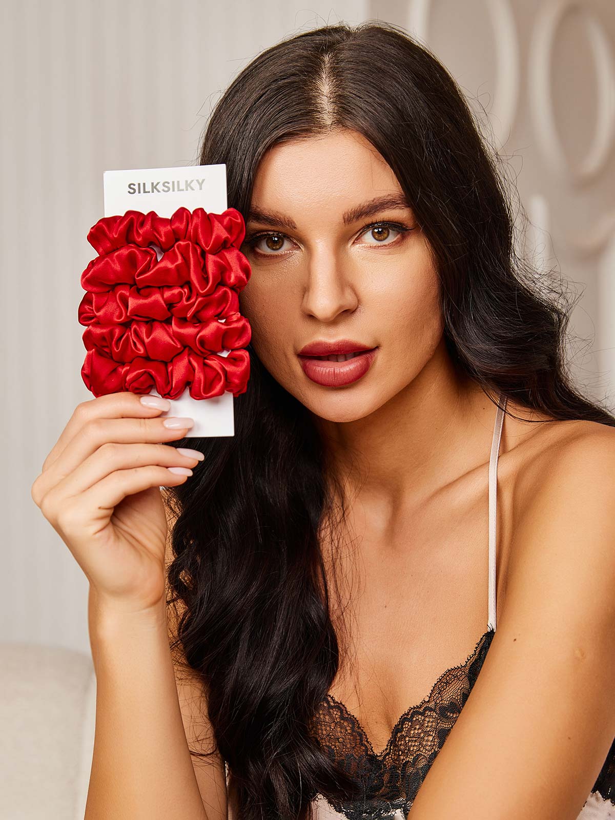 [Rotwein] SilkSilky-DE 19Momme Reine Seide Scrunchie 001