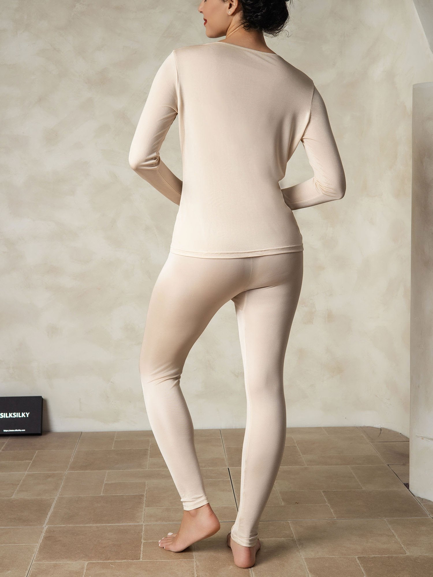 [Tan] SilkSilky-DE Seidenstrick Womens Pajamas 002