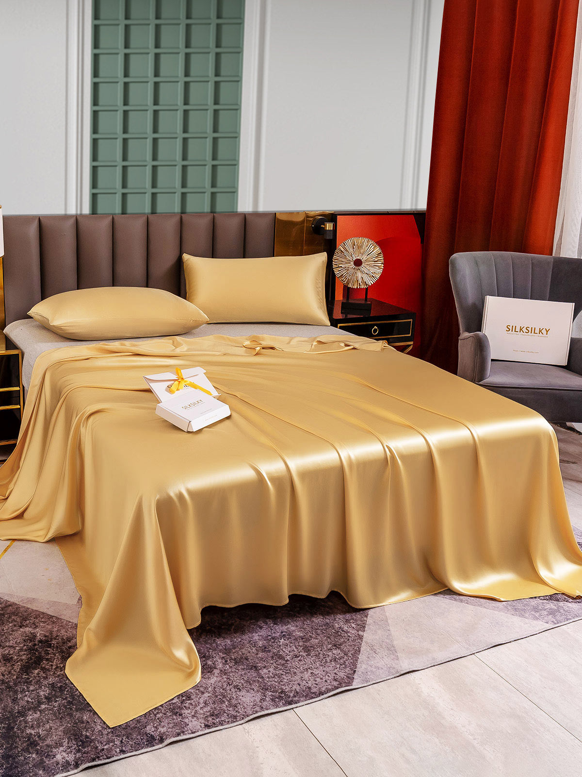 [Champagner] SilkSilky-DE 25Momme Reine Seide Bedding Set 003,