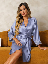 [Stahlblau] SilkSilky-DE 3/4 Sleeve Damen Morgenmantel 004