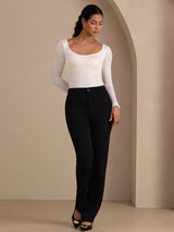 [Weiß] SilkSilky-DE Long Sleeve U Ausschnitt T-Shirt 006