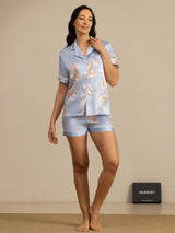 [Hellblau] SilkSilky-DE Short Sleeve Notch-Kragen Damen Pyjamas 006