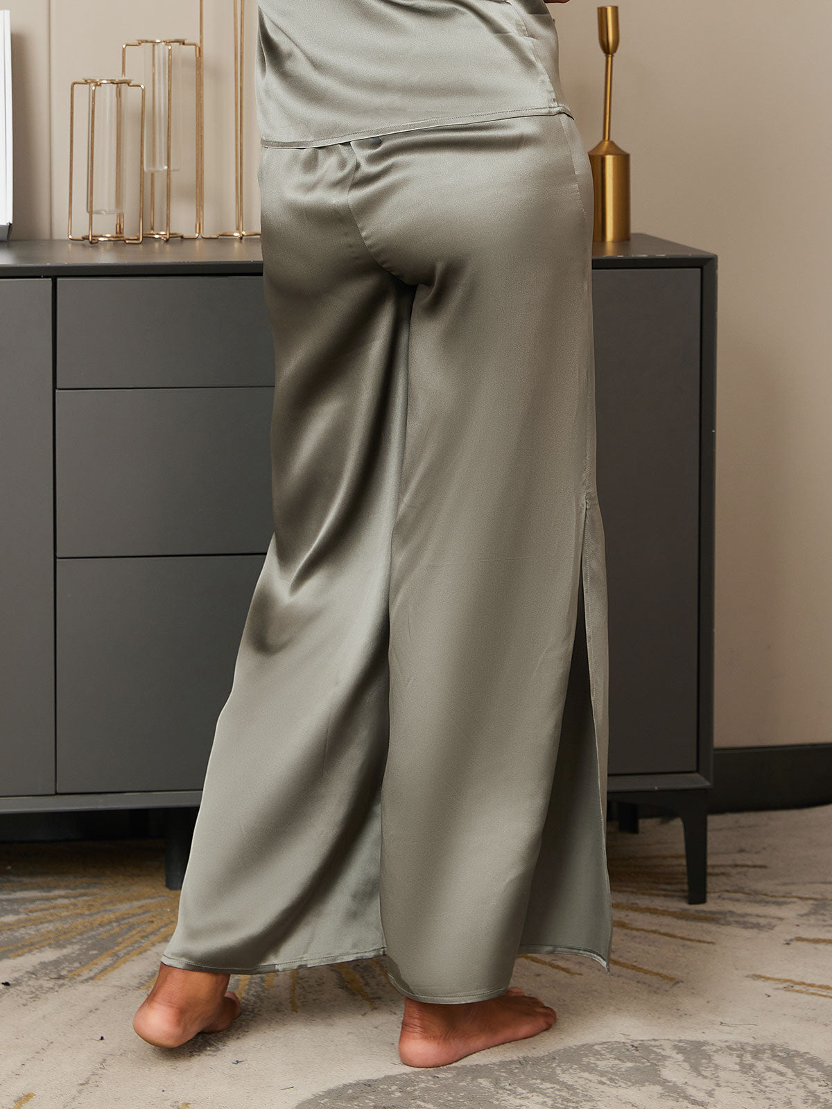 [Graugrün] SilkSilky-DE Reine Seide Womens Pants 006