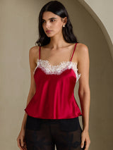[Rotwein] SilkSilky-DE Spaghetti Strap V Neck Cami Top 001