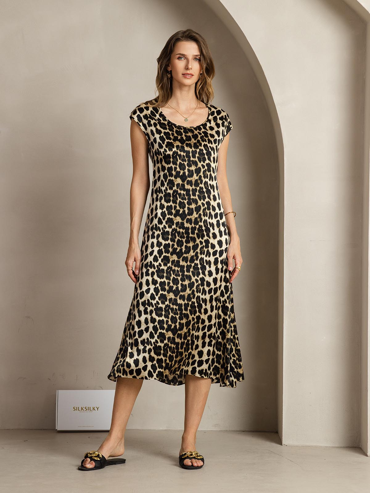 [Leopard] SilkSilky-DE 19Momme Seide Dress 003,