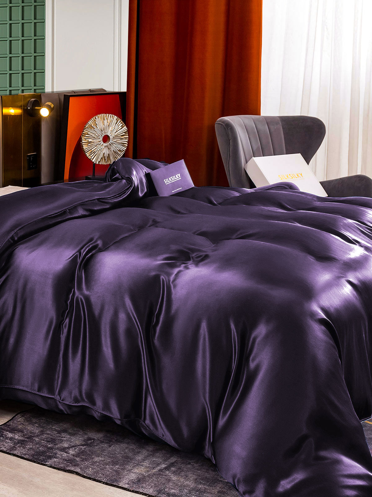 [Dunkelviolett] SilkSilky-DE 22Momme Reine Seide Duvet Cover 004,