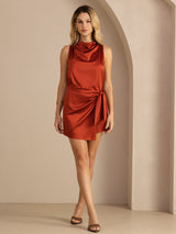 [Karamell] SilkSilky-DE Sleeveless Cowl Neck Kleider 006