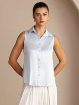 [Hellblau] SilkSilky-DE Sleeveless Lapel Collar Damenhemd 003