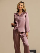 [Blasses Mauve] SilkSilky-DE Long Sleeve Notch-Kragen Damen Pyjamas 003