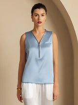 [Graublau] SilkSilky-DE Sleeveless V Neck Damenhemd 001