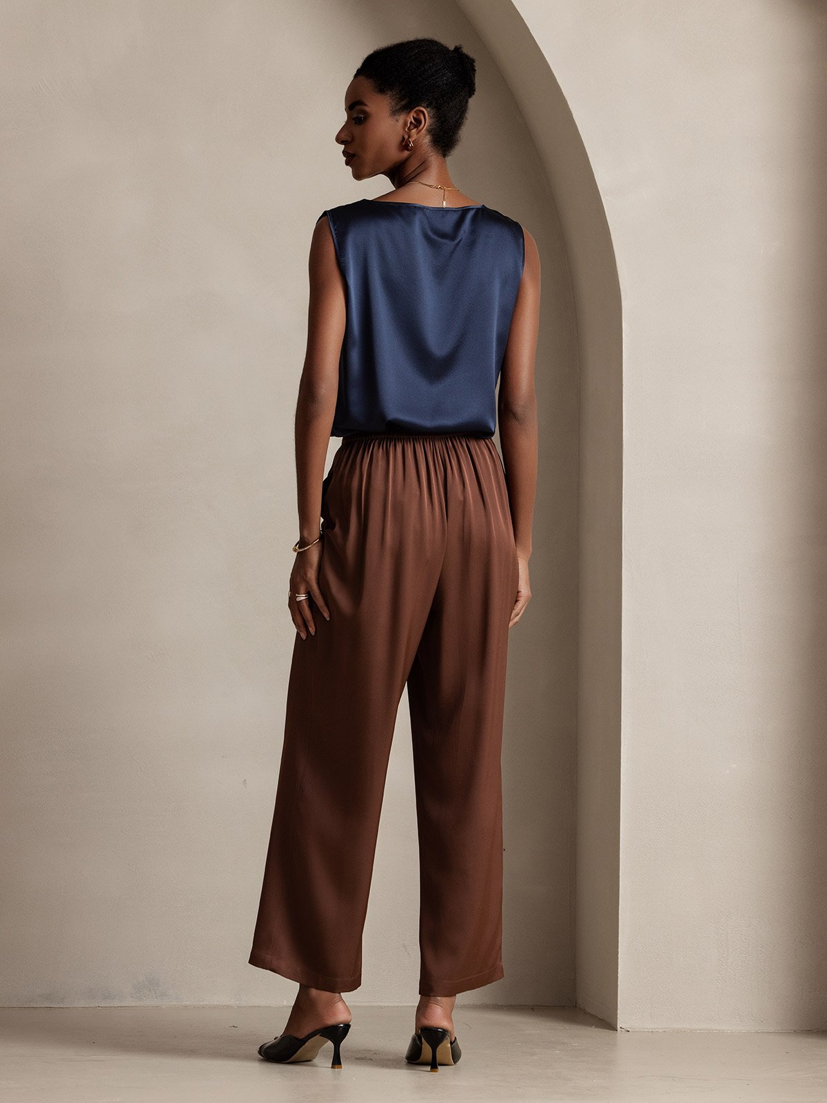 [Dunkelblau] SilkSilky-DE 19Momme Ärmellos Rundhalsausschnitt Cami Top 002