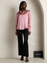 [Rosa Streifen] SilkSilky-DE Long Sleeve Lapel Collar Damenhemd 008