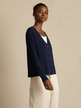 [Dunkelblau] SilkSilky-DE Long Sleeve Damen Cardigan 006
