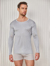 [Hellgrau] SilkSilky-DE Long Sleeve Round Neck Herren T-Shirt 004