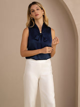 [Dunkelblau] SilkSilky-DE Sleeveless Tie Neck Cami Top 006