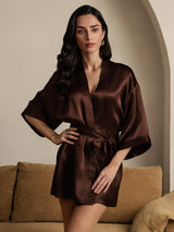 [Kaffee] SilkSilky-DE 3/4 Sleeve Damen Morgenmantel 001