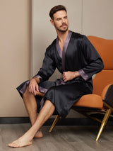 [Schwarz] SilkSilky-DE Langärmelig Herren Morgenmantel 004