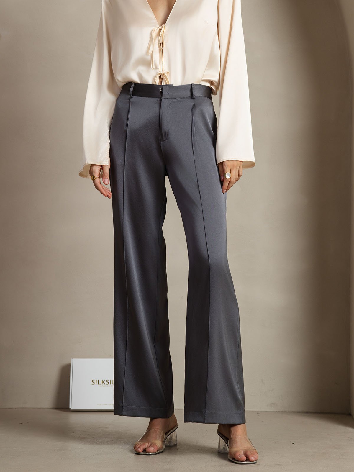 [Dunkelgrau] SilkSilky-DE 19Momme Seide Womens Pants 001