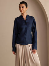 [Dunkelblau] SilkSilky-DE Long Sleeve Blouse 004