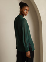[Dunkelgrün] SilkSilky-DE Reine Seide Womens Shirt 006