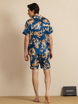 [Navy Drache] SilkSilky-DE Short Sleeve Notch-Kragen Herren Pyjamas 004