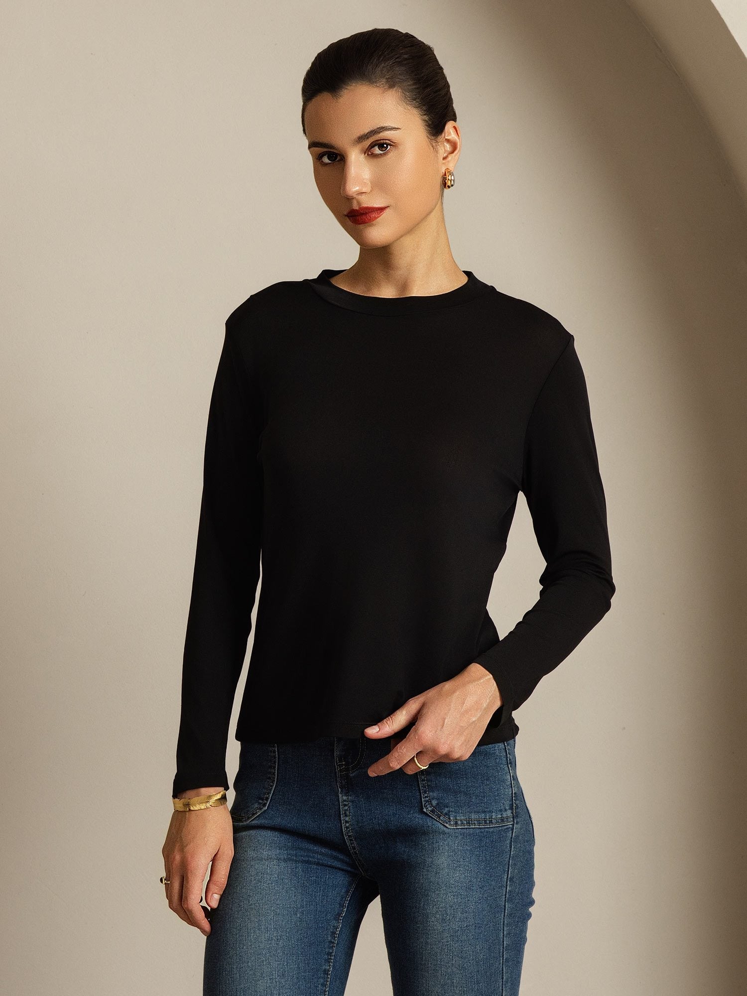 [Schwarz] SilkSilky-DE Reine Seide Womens T-Shirt 001