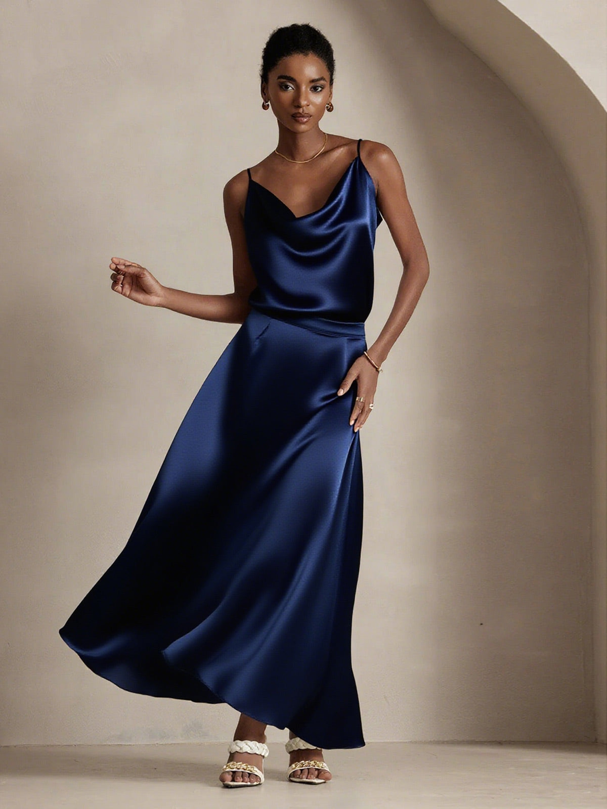 [Dunkelblau] SilkSilky-DE 19Momme Seide Skirt 001