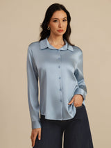 [Graublau] SilkSilky-DE Long Sleeve Lapel Collar Damenhemd 001