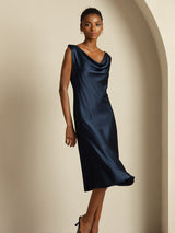 [Dunkelblau] SilkSilky-DE Sleeveless Cowl Neck Kleider 007