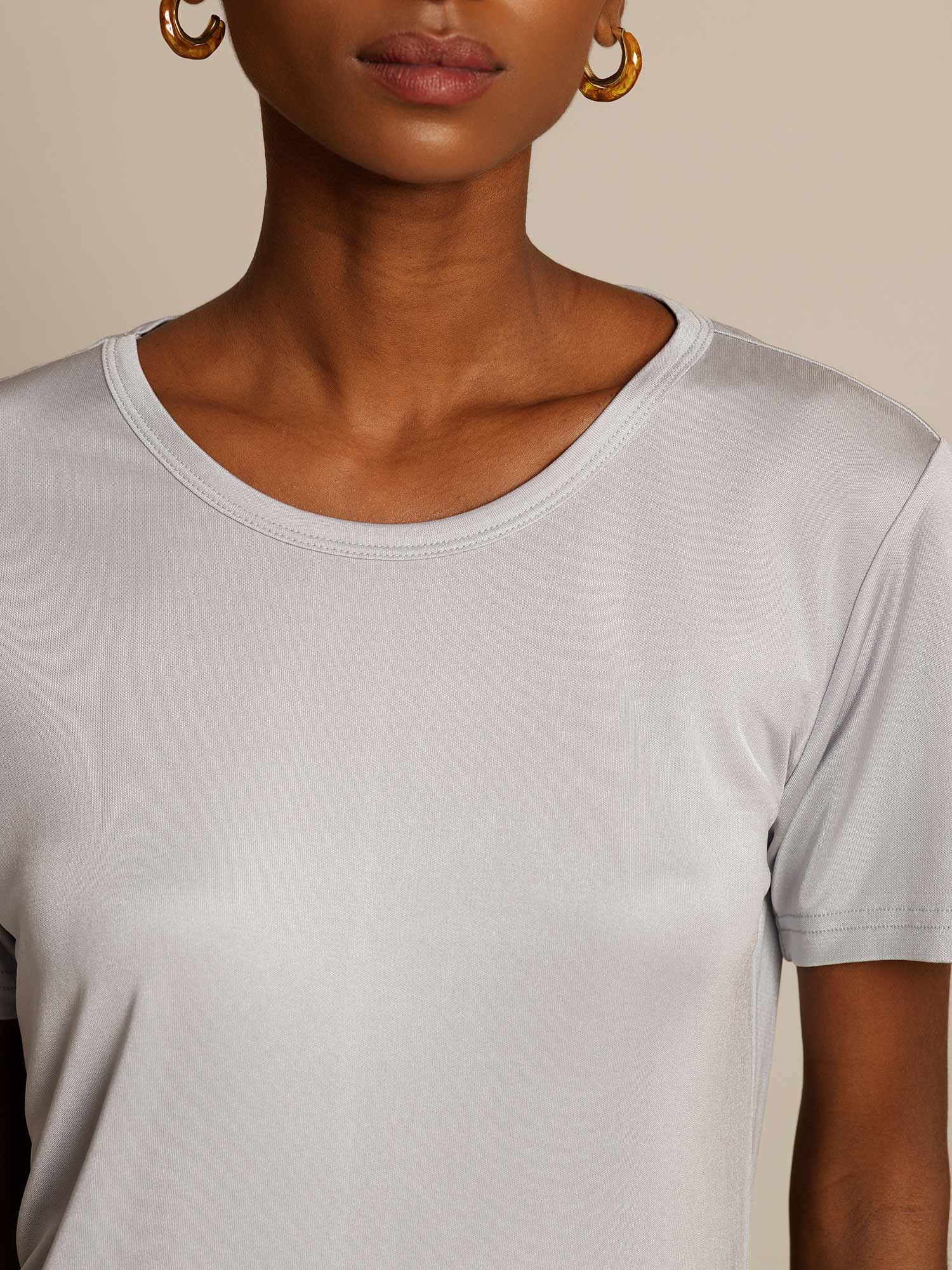 [Silber] SilkSilky-DE Seidenstrick Womens T-Shirt 004,