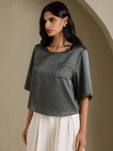 [Dunkelgrau] SilkSilky-DE Half Sleeve T-Shirt 005