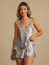 [Hellgrau] SilkSilky-DE Sleeveless V Neck Camisole-Set 001