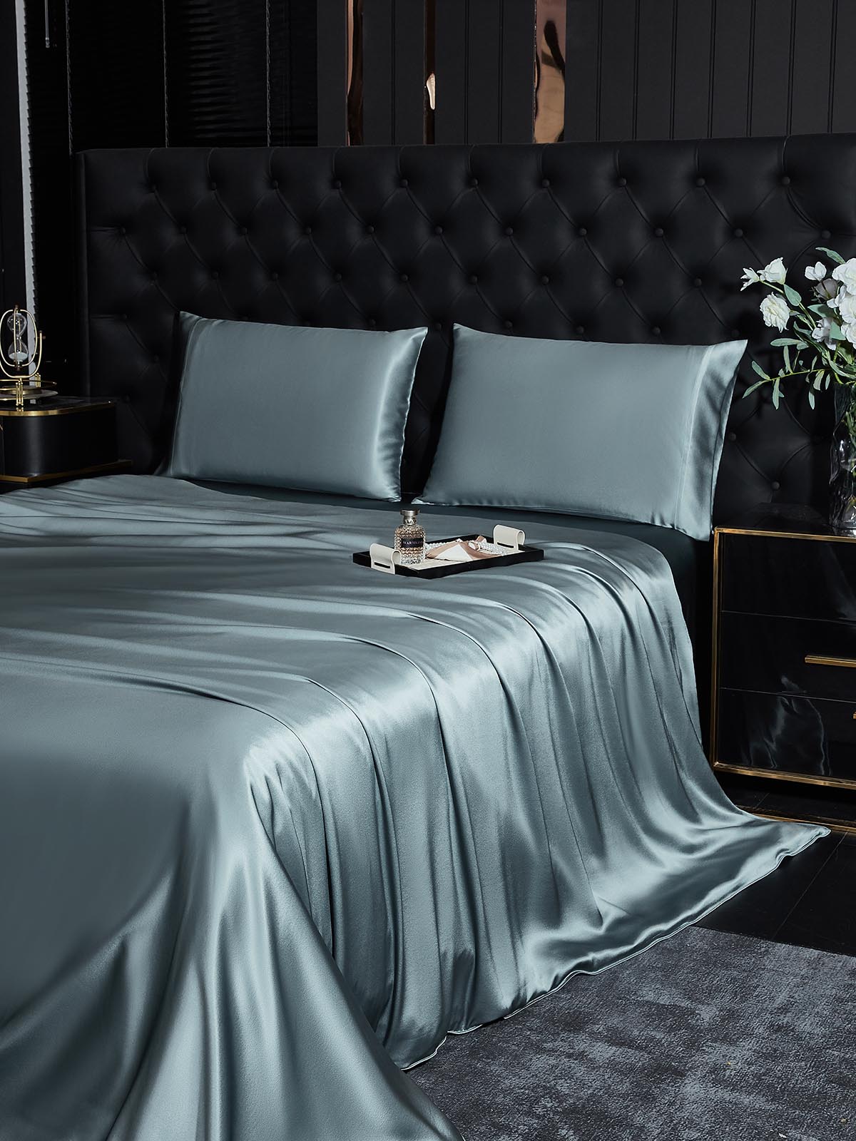 [Graublau] SilkSilky-DE 22Momme Reine Seide Bedding Set 003