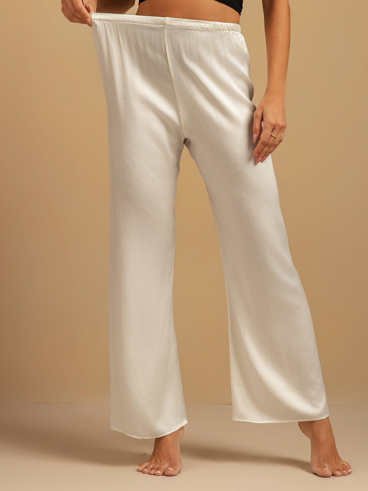 [Weiß] SilkSilky-DE 19Momme Seide Womens Sleep Bottoms 003,