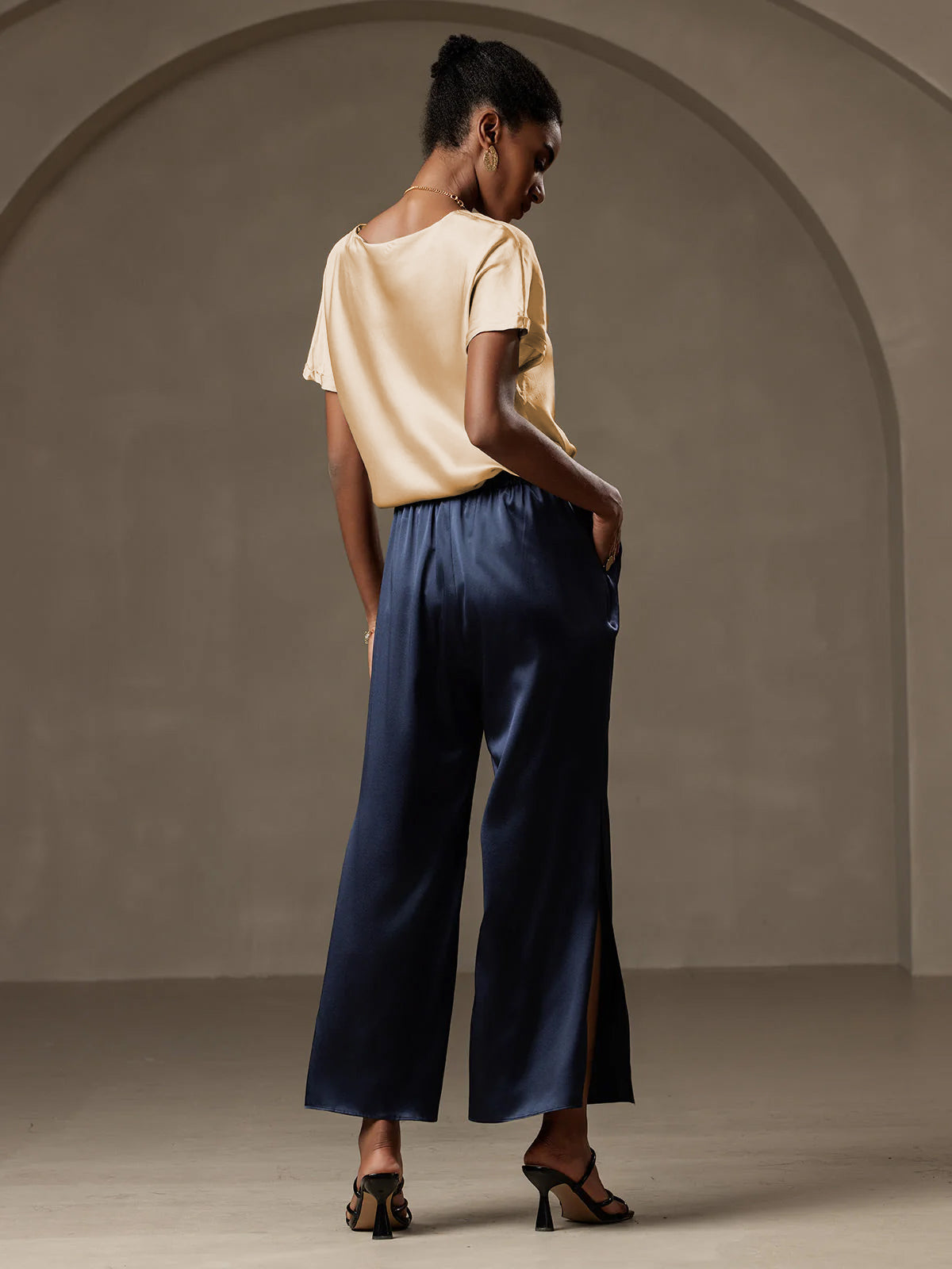 [Champagner] SilkSilky-DE 19Momme Seide Womens T-Shirt 006