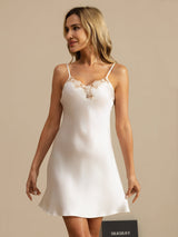 [Weiß] SilkSilky-DE Sleeveless V Neck Nachthemden 003