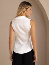 [Weiß] SilkSilky-DE Sleeveless Lapel Collar Damenhemd 002