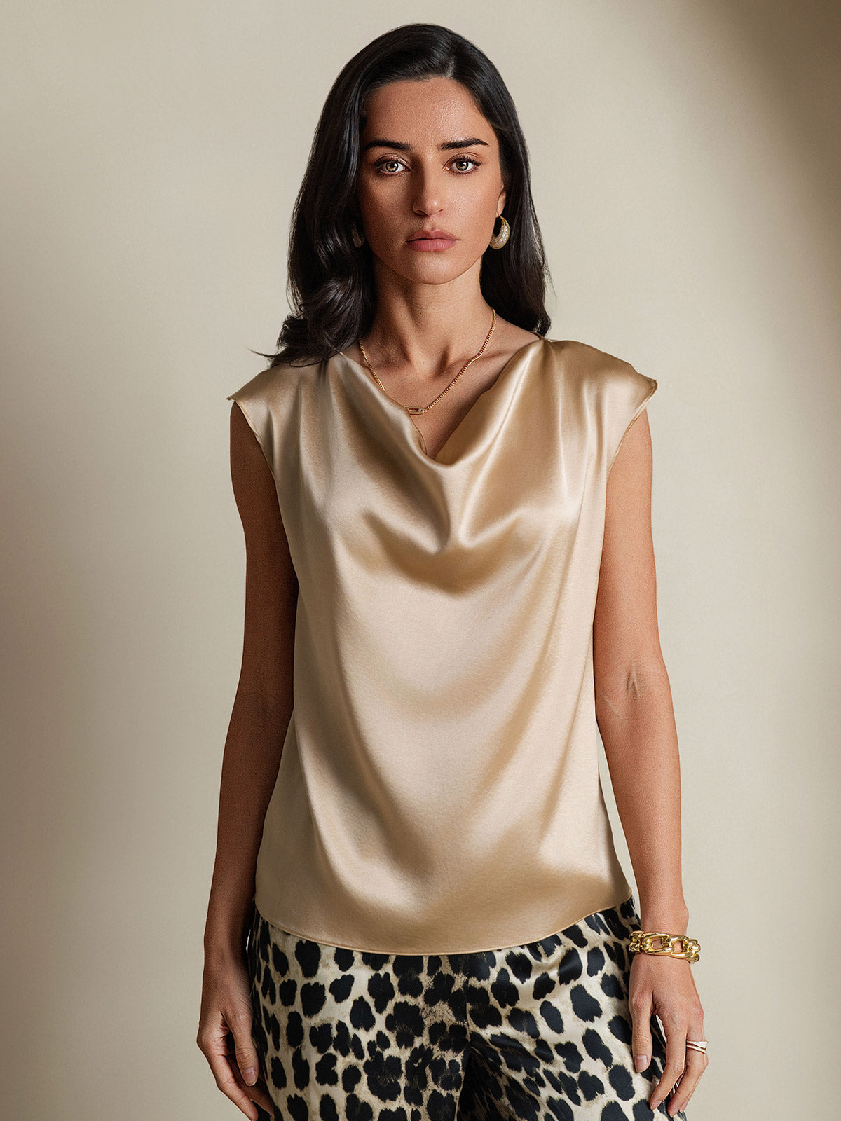 [Champagner] SilkSilky-DE 19Momme Seide Womens T-Shirt 001